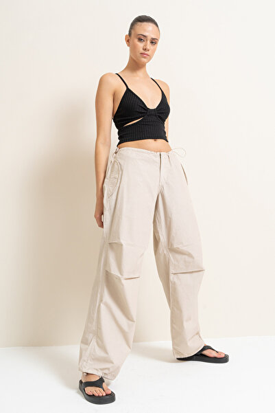 Kikiriki Καφέ παντελόνι με ελαστική μέση και τσέπες Cargo