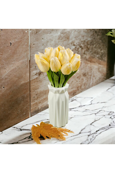 OznCicekTasarim Artificial Wet Tulip Gold Yellow 8' Premium Gold Design