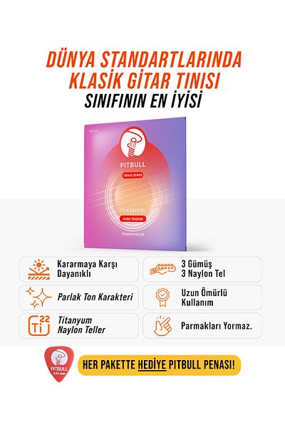 PİTBULL Pitbull Strings Venüs Seri Classical Guitar Set String VCG HT Hard Tension Tarnish Resistant