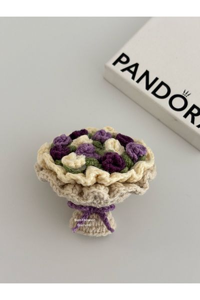 stainless steell Mini Knitted Corsage Keychain Purple Flower (1 Piece)