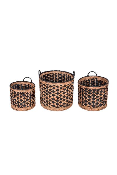 Bahçem Decorative Storage Basket Wicker Rattan Water Hyacinth / Water Hyacinth Round Set of 3