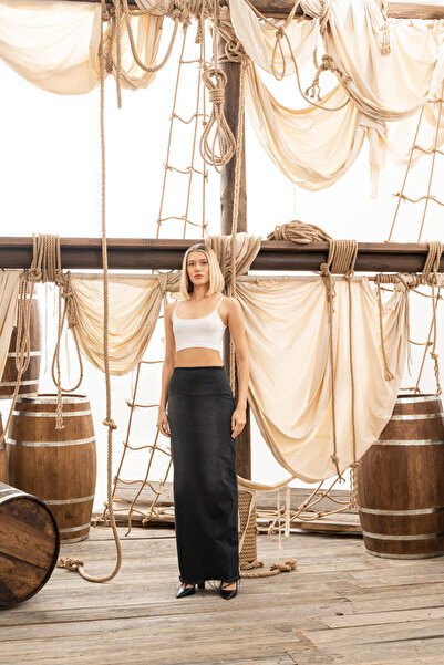 Kikiriki Gri Yırtmaç Detaylı Uzun Kot Etek