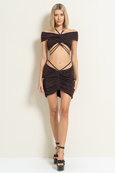 Kikiriki Gathered Mini Glitter Black-Red Bustier Skirt Set