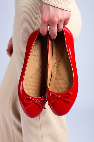 SOFT Women's Genuine Patent Leather Red Babet - Stylish and Orthopedic Comfortable Shoes
