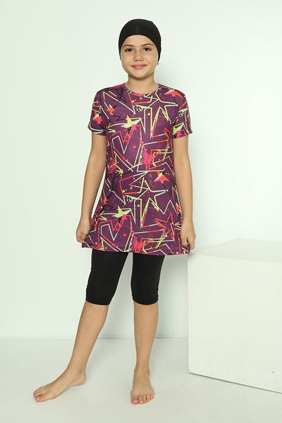 bazaar-turkey all you need Girl's Tights Short Sleeve Patterned Hijab Swimsuit 1904-12