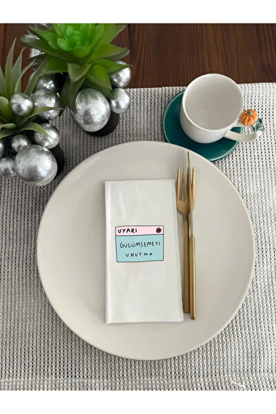 BYBAGS Gülümsemeyi Unutma Uyarı Desenli Baskılı Misafir Sunum Peçetesi 20'li Paket 33x33