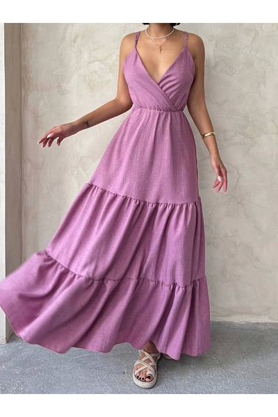 İntive Lingerie Rochie Efil de vară lungă, mov, cu decolteu în V, cu bretele subțiri