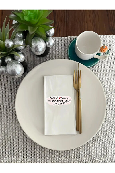 BYBAGS Türk Kahvesi Mükemmel Desenli Baskılı Misafir Sunum Peçetesi 20'li Paket 33x33