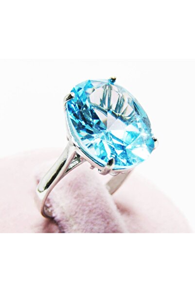 lilahgümüştr Gümüş Aqua  Oval Taşlı Kadın Yüzük