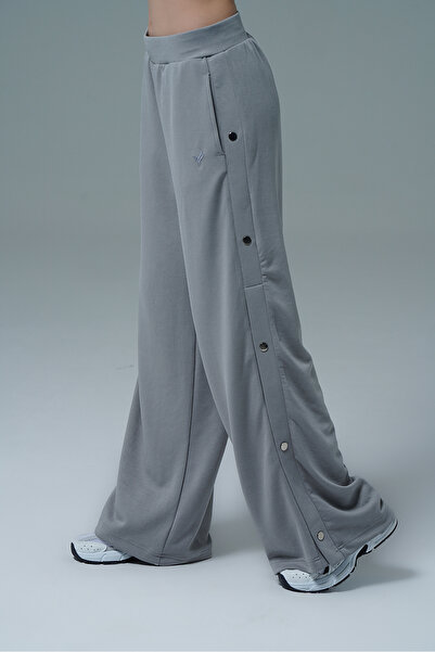 George Phoenix Soft Touch - Gri Yüksek Bel Modal Kumaşlı Çıtçıtlı Kadın Palazzo Bol Paç