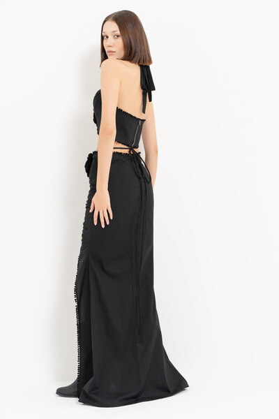 Kikiriki Black Rose Detailed Laced Bustier & Skirt Set