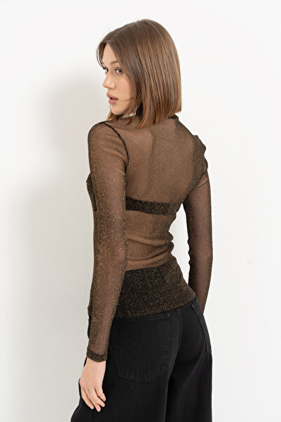 Kikiriki Bluză din tul cu sclipici, negru-aurie