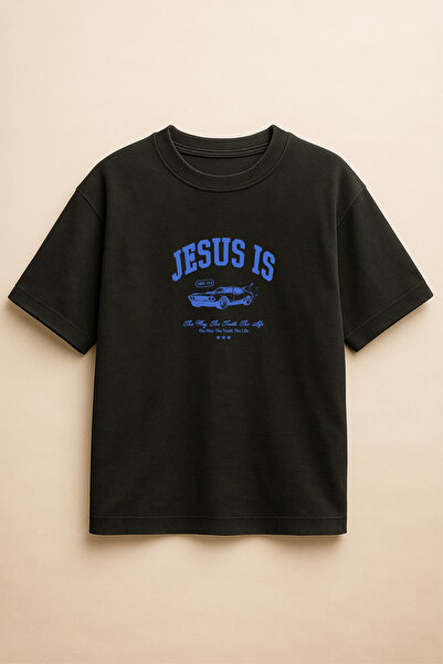 Altair Tr Siyah Renk Oversize Jesus İs Araba Baskılı Unisex Tişört T-Shirt