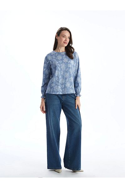 LC Waikiki Bluză LCW Grace Blue Crew Neck Floral pentru femei