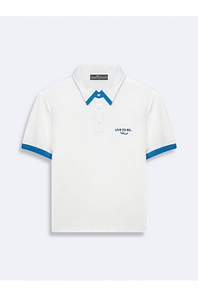 Ltb Short Sleeve Polo Neck Slogan Slim Relaxed White T-Shirt