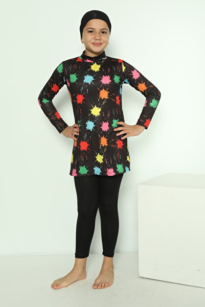 bazaar-turkey all you need Kız Çocuk Taytlı Uzun Kollu BoyaDesenli Tesettür M...