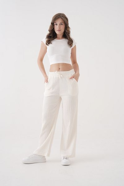 saint majesta Women's Summer Muslin Trousers 100% Cotton Wide Leg with Pockets (Sm25)