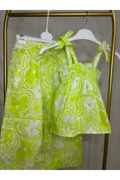 Çikoby Kız çocuk askılı bol paça pantolonlutakım