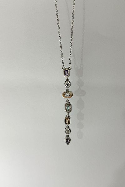 DELEIZA ACCESSORY Steel Silver Trendy Y Stone Small Necklace