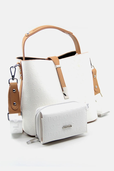 Just Polo حقيبة كتف ومحفظة نسائية باللون الأبيض الجملي متوسطة الحجم مكونة من ...