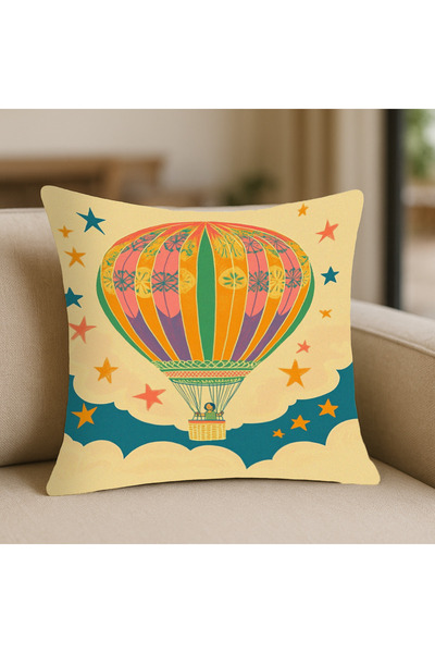 TURKISHRUG KINGDOM غطاء وسادة ناعم بنمط منطاد الهواء الساخن – 43 × 43 سم، مزدوج الجوانب، بسحاب، قابل للغسل