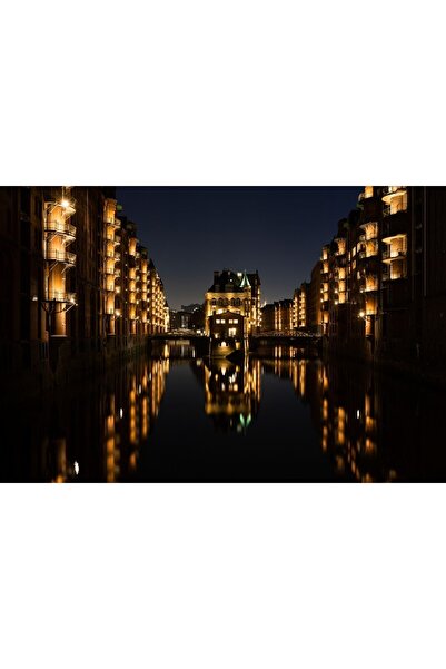 ve Tablou Canvas,Cladiri, Lumini, Reflexie, 60 x 40 cm, Rama lemn, Multicolor