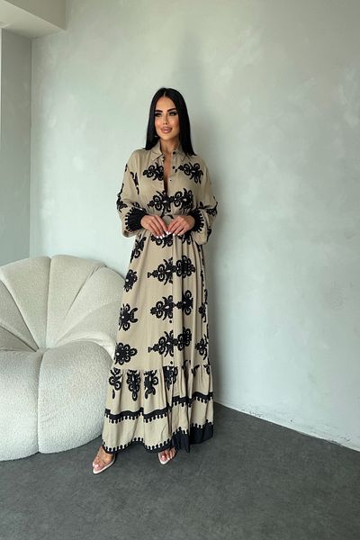 kamacibutik Rochie de vară cu guler de cămașă, cu nasturi, cu imprimeu etnic