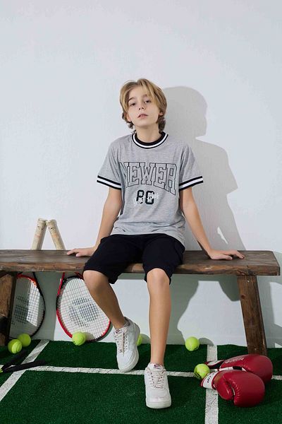 Tarık Erkek Çocuk Sportswear Newer T-Shirt Sweatshirt Bottom Crew Neck Medium Thick Pajama Set-3966
