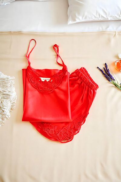 Luvensa Red Satin Lace Plus Size Pajama Set