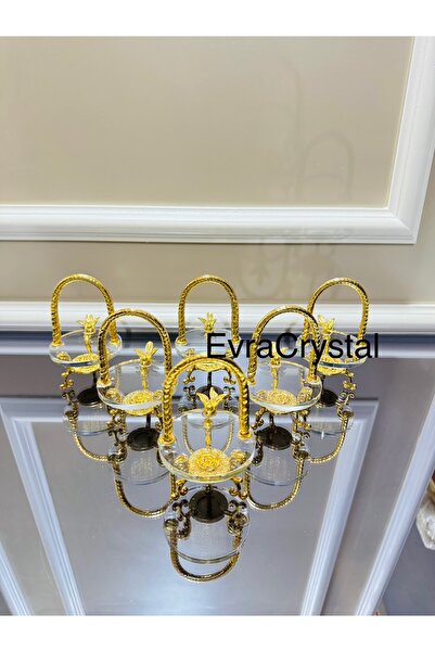 EVRA 6 Adet Gold Sepet Tutmalı Kuş Motifli Sunumluk Lokumluk Şekerlik