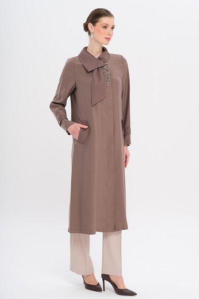 Olcay Handkerchief Collar Narrow Detailed Unlined Modal Cap Brown 6750