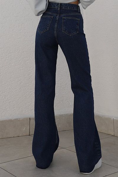 Bigowl Jameli Navy Blue Lycra Super High Waist Loose Leg Denim Palazzo Trousers
