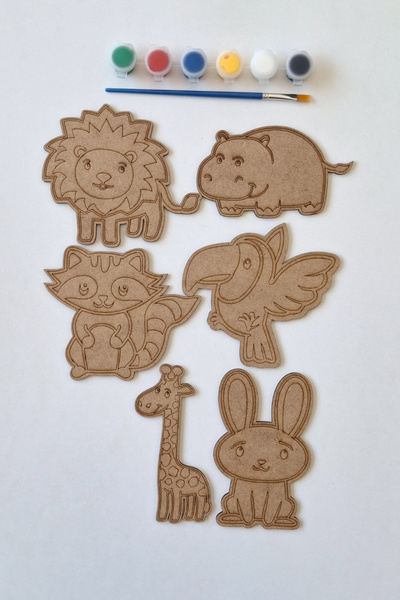 Kutaydan Boya, Eğlen, Keşfet - Çocuklar İçin Eğitici Safari 6 Parça Ahşap Boy...