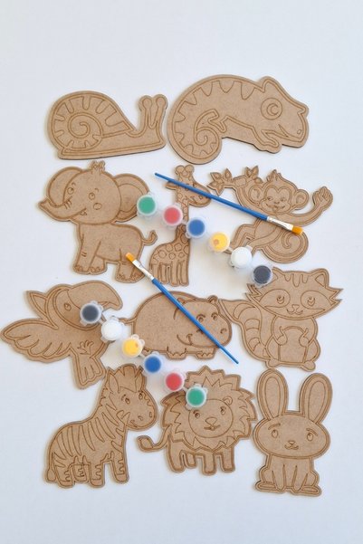 Kutaydan Paint, Have Fun, Discover - Educational Safari for Children 11 Piece Wooden Painting Set