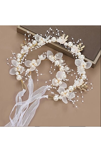 GlassySKY White Floral and Pearl Hair Accessory and Bracelet Set Wedding/Birt...