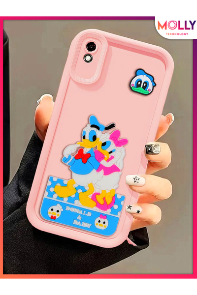 Molly Xiaomi Redmi 9A İçin Kum Pembesi Kenarları Kalın 3d Kabartmalı Donald D...