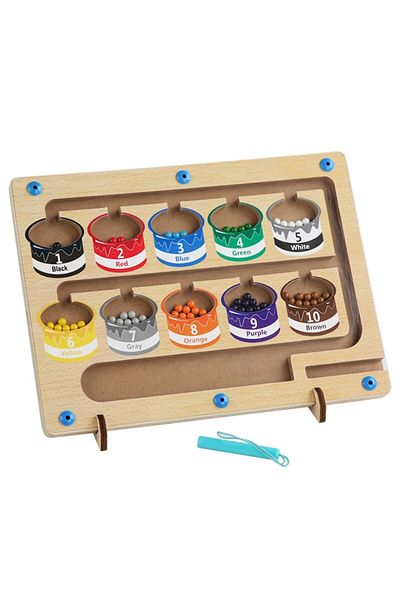 Picodino Labirint cu bile si stilou magnetic, Ajutor pentru scriere prescolara, Joc din Lemn, 26.5 x 20 cm