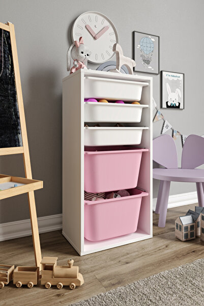 Baby Darling %100 MDF - Medium Mono 5 Sepetli Oyuncak Dolabı