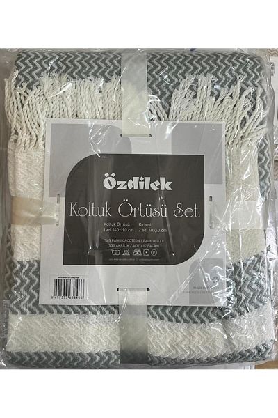 Özdilek Sofa Cover Set 3 Pieces 140X190 cm Green 1 Piece Cover 2 Piece Throw Pillow