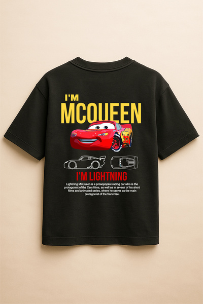 Altair Tr تي شيرت أسود اللون كبير الحجم مطبوع عليه سيارات Lightning McQueen C...