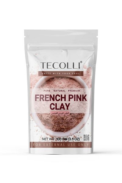 TECOLLI French Pink Clay Powder –Brightens Skin, Tightens Pores, Detoxifies, Fights Acne & Sun Damage,100g