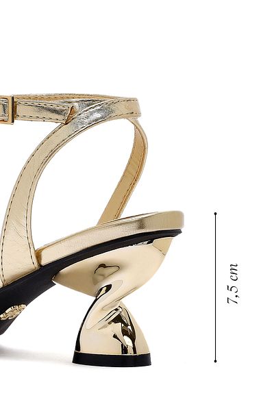 Derimod Women's Gold Ankle Buckle Thick Heeled Metallic Sandals 25Sfe451632