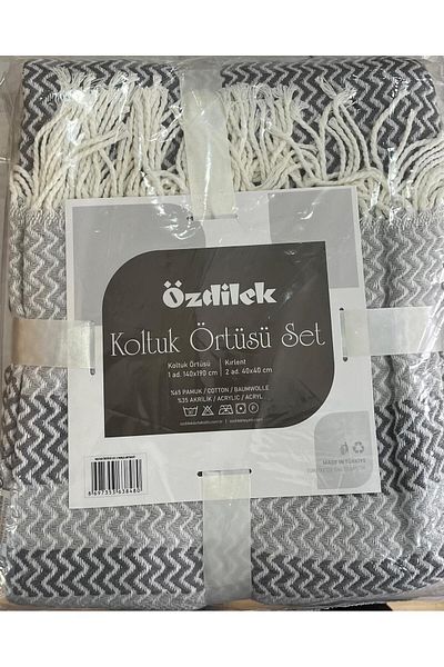 Özdilek Sofa Cover Set 3 Pieces 140X190 cm Anthracite 1 Piece Cover 2 Pieces Throw Pillow