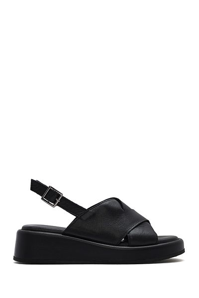 Derimod Women's Black Ankle Buckle Thick Soled Leather Sandals 25Sfd201718