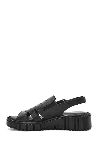 Derimod Women's Black Thick Soled Leather Comfort Sandals 25Sfd410618
