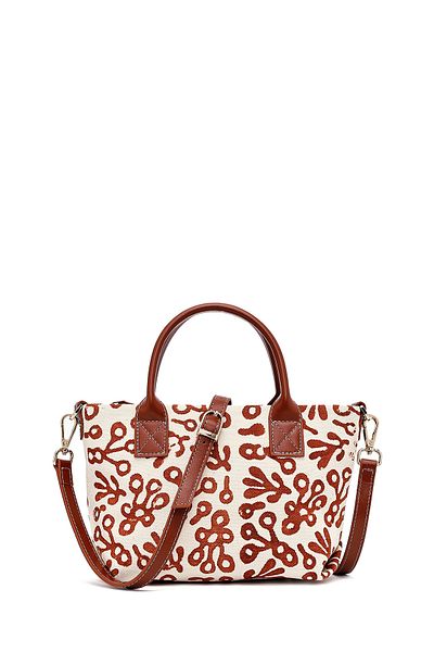 Derimod Kastamonu Stone Print Women's Tan Long Strap Patterned Fabric Mini Shoulder Bag 25Sbd22506F