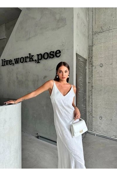 Butik Λευκό Ασύμμετρο Έξυπνο Φόρεμα Jakereli