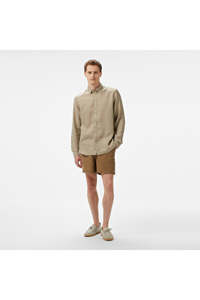 Nautica Erkek Bej Classic Fit Keten Gömlek