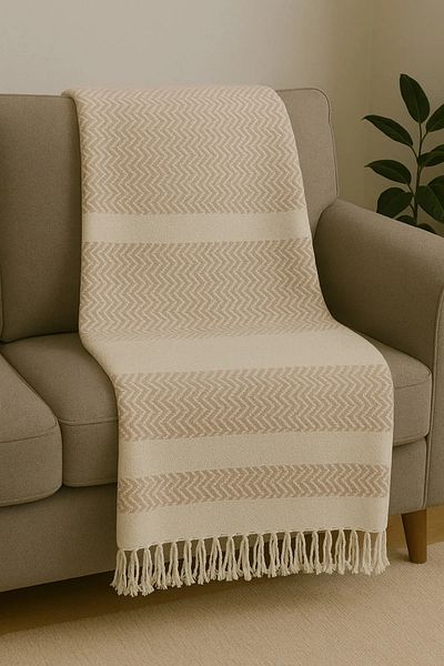 Özdilek Sofa Cover Set 3 Pieces 140X190 cm Beige 1 Piece Cover 2 Pieces Throw Pillow