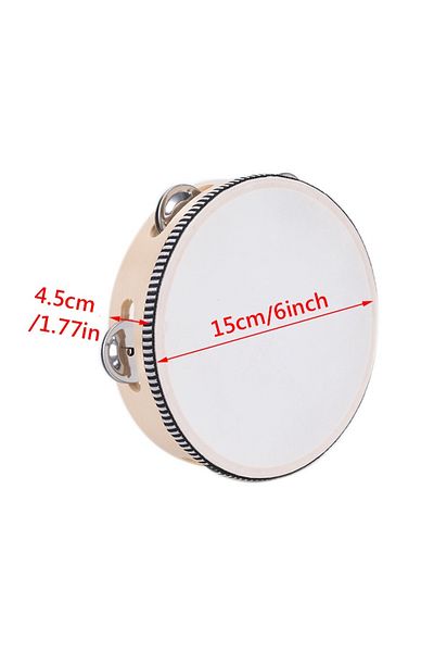 Choice Y01099-6inch 1Pc Wooden Tambourine 4/6/8/10-Inch Beige Rim with Metal Jingles Musical Educational Pe